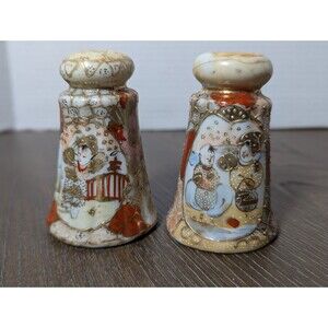 VTG Japanese Salt & Pepper Shakers Hand Painted Gold Embossing Porcelain Ornate